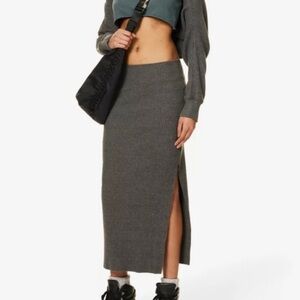 Joah Brown Ribbed Side Slit Midi Skirt Gray M/L